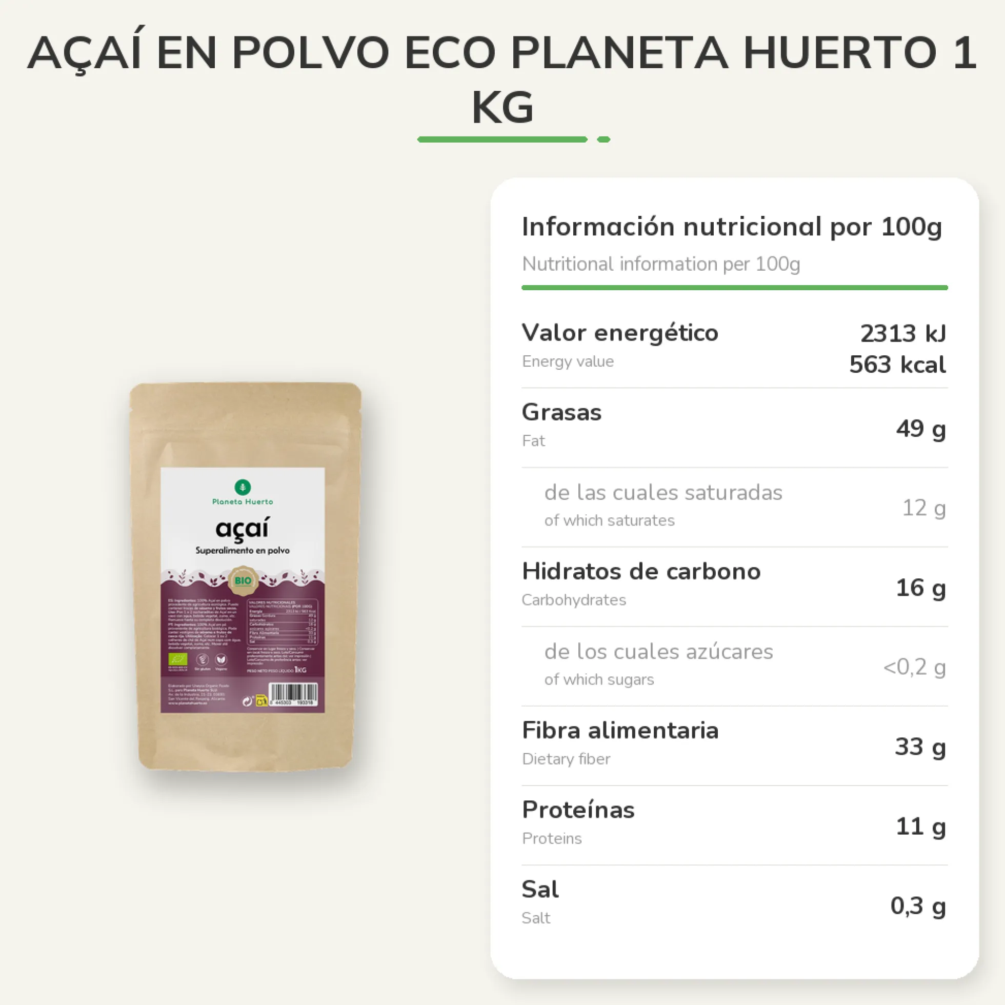 Açaí en polvo ECO Planeta Huerto 1 kg