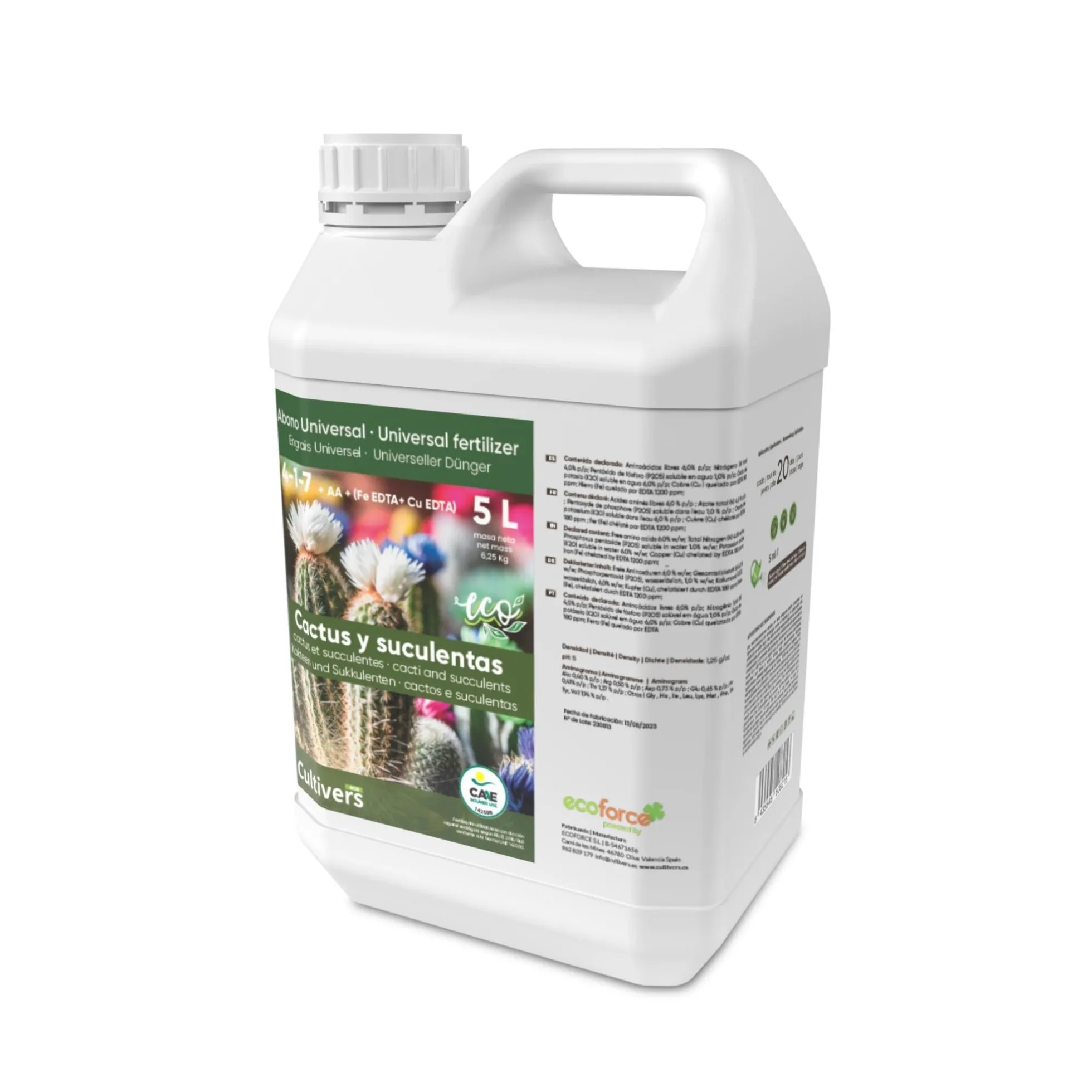 Abono Cactus Líquido Ecológico Cultivers 1 L