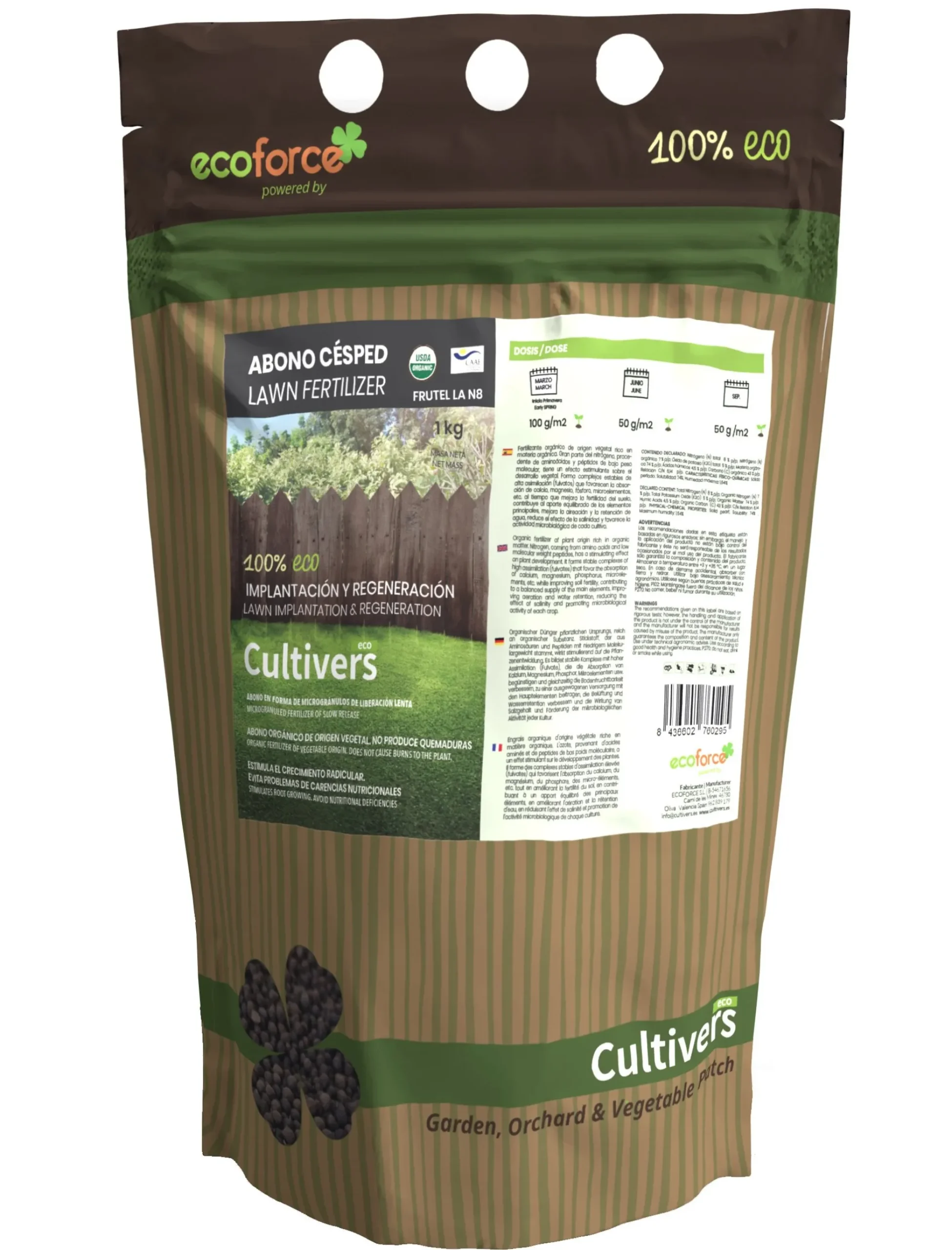 Abono Césped Ecológico Cultivers 2x1kg