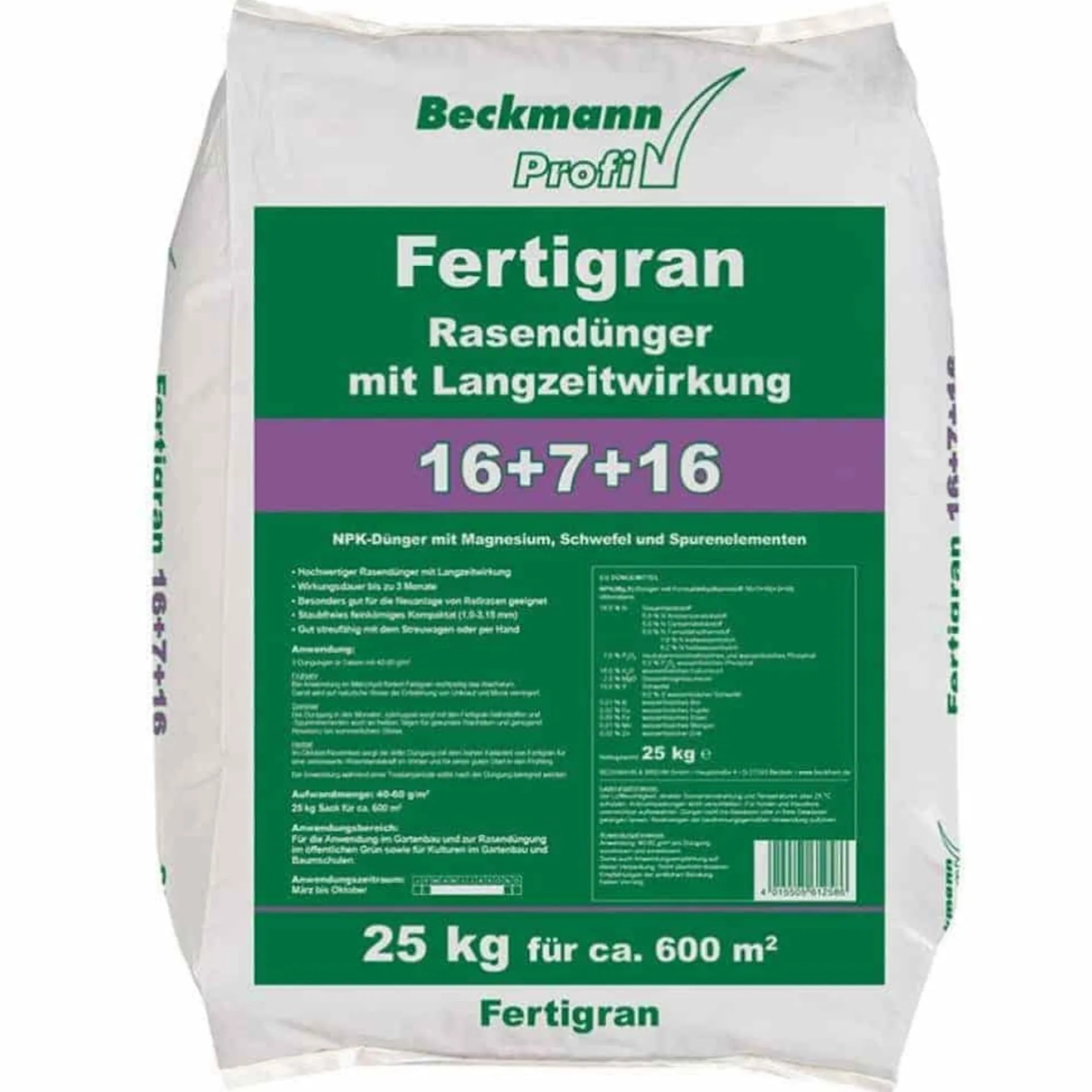 Abono Césped Larga Duración 25kg, Mineral Npk 16+7+16