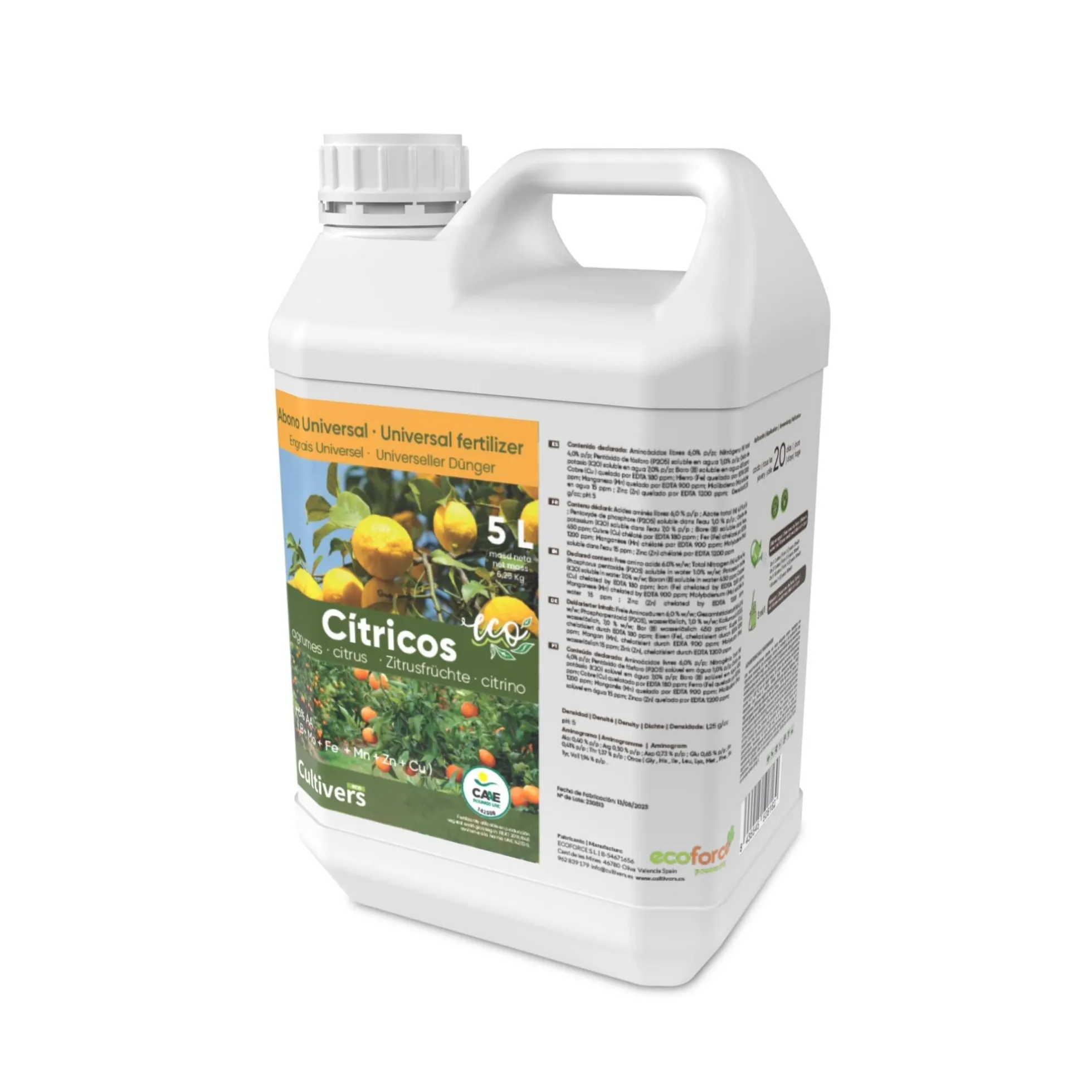 Abono Cítricos Líquido Ecológico Cultivers 5 L