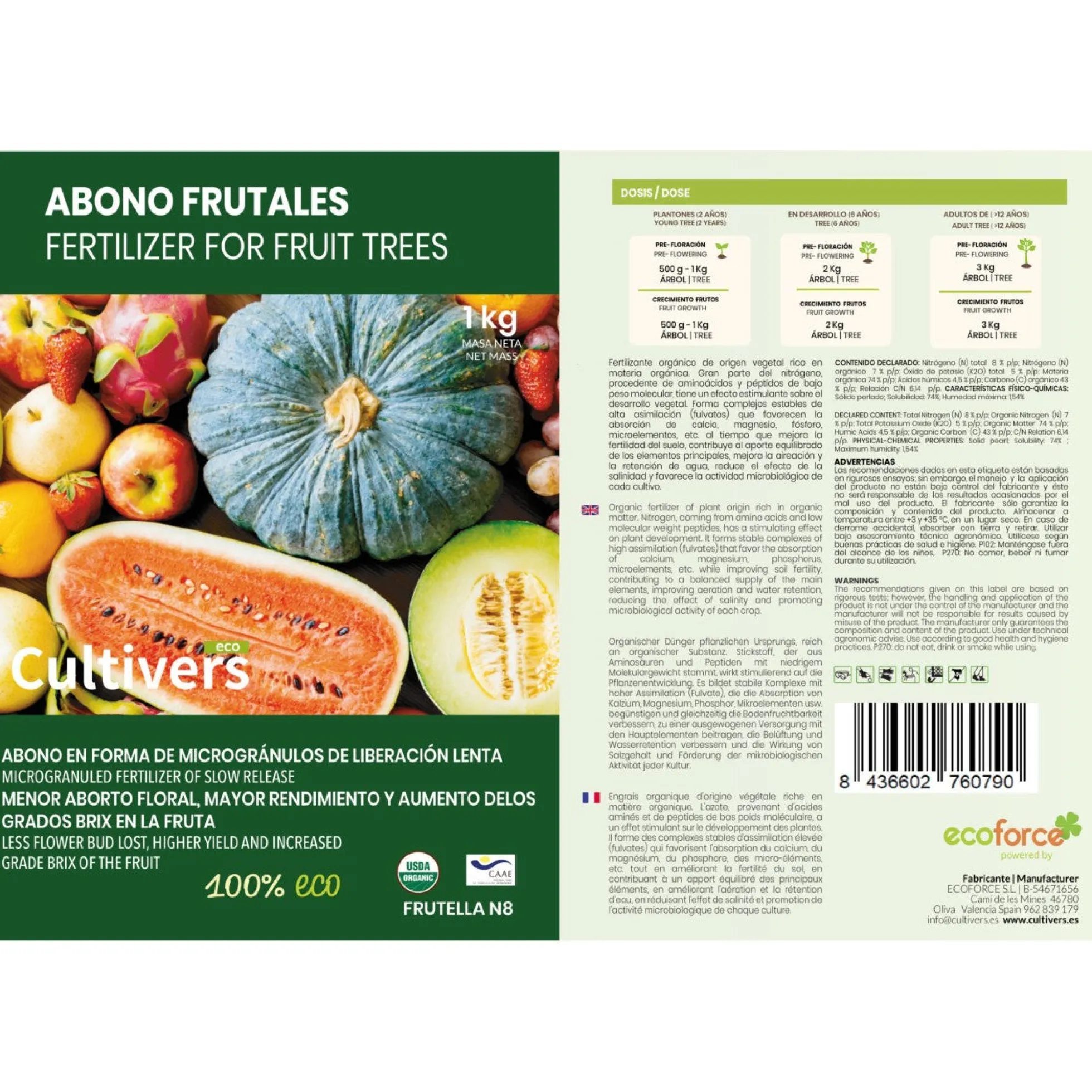 Abono Frutales Ecológico Cultivers 1 Kg