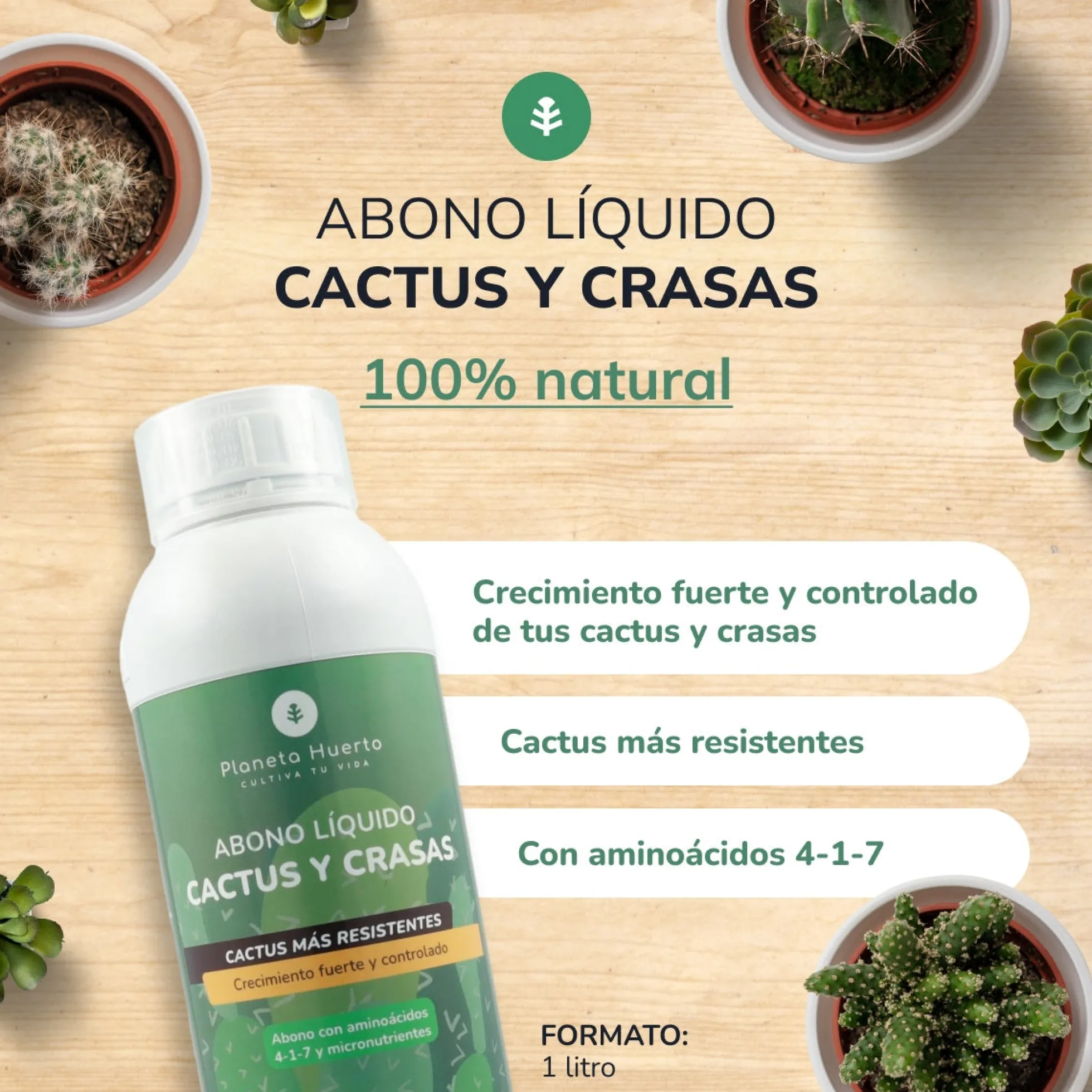 Abono Líquido Cactus y Crasas Planeta Huerto 1 l