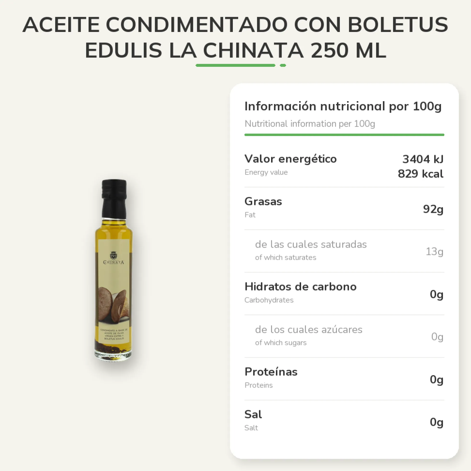 Aceite condimentado con Boletus Edulis La Chinata 250 ml