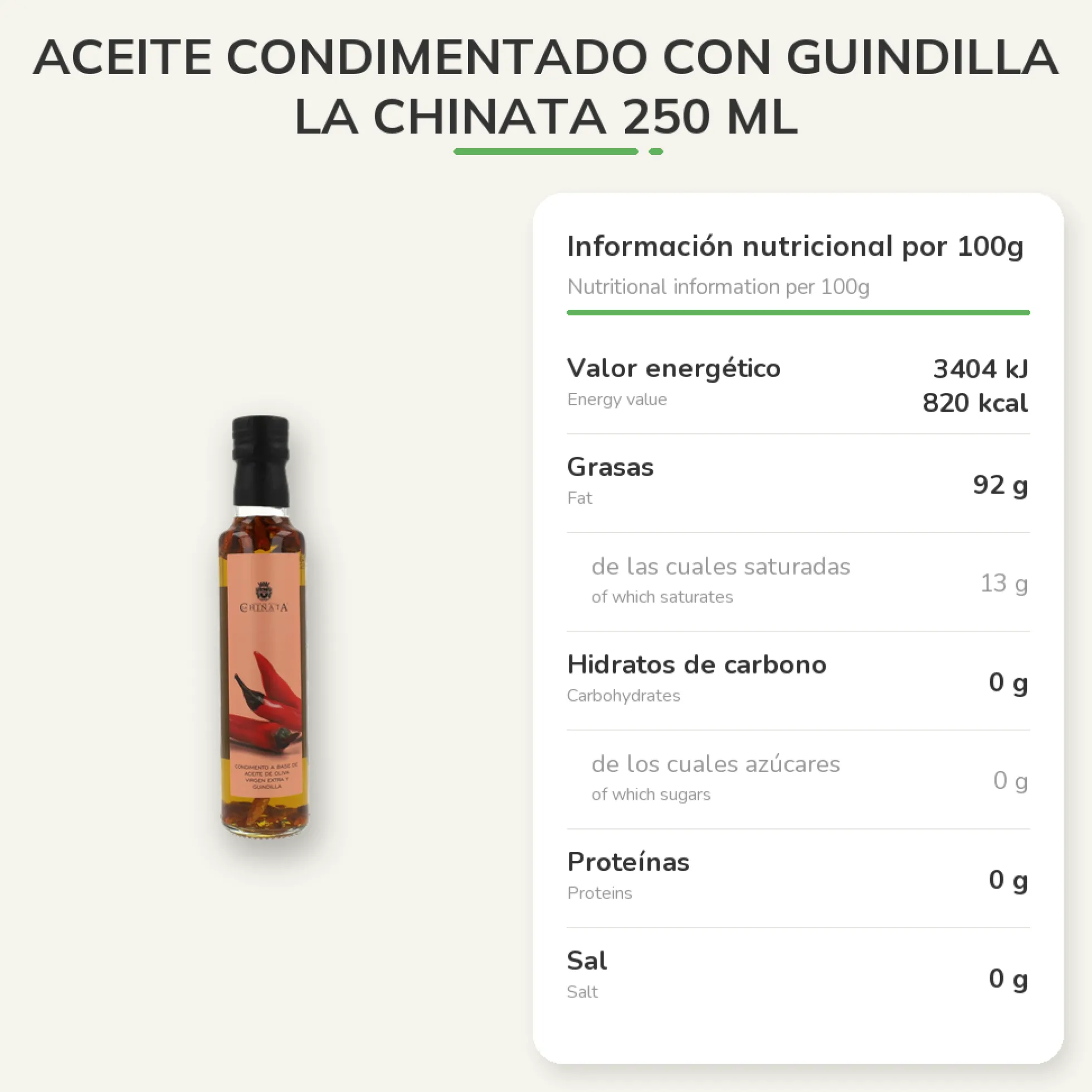 Aceite condimentado con Guindilla La Chinata 250 ml
