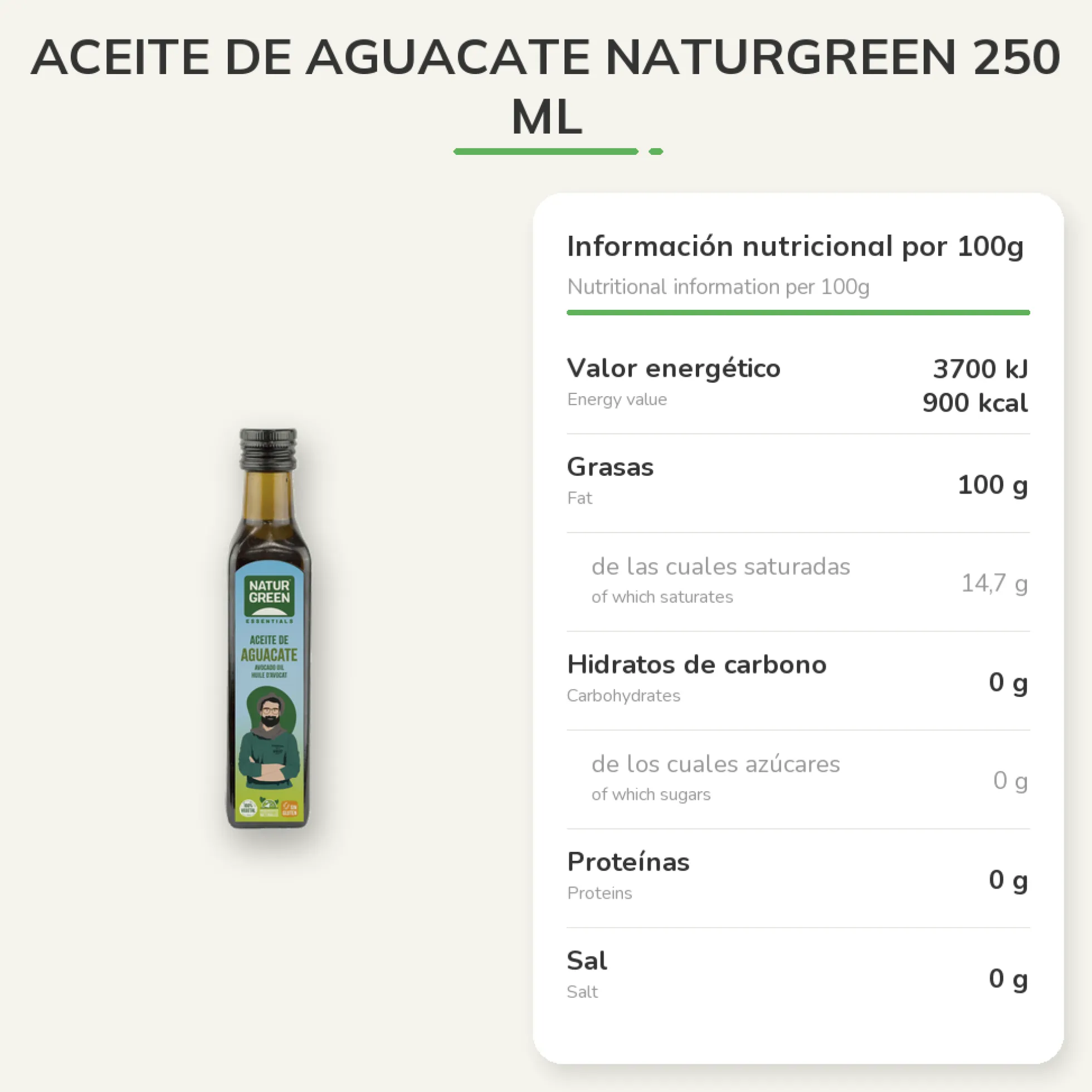 Aceite de Aguacate NaturGreen 250 ml