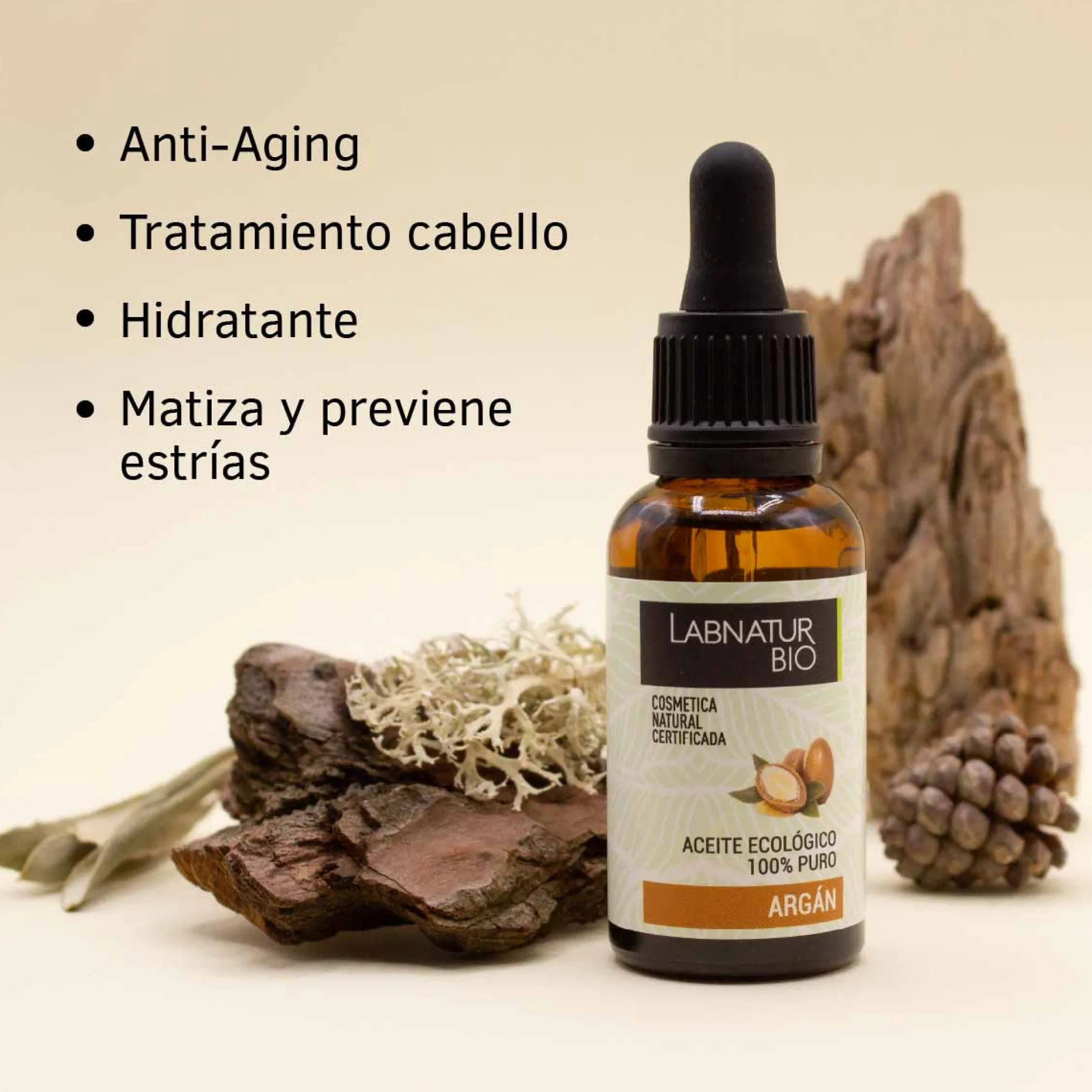 Aceite de Argán 100% Puro Labnatur Bio 30 ml | Nutrición y Antioxidantes | Rostro, Cuerpo, Cabello y Uñas | Vegano