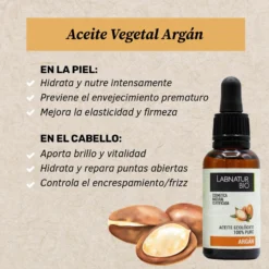 Aceite de Argán 100% Puro Labnatur Bio 30 ml | Nutrición y Antioxidantes | Rostro, Cuerpo, Cabello y Uñas | Vegano