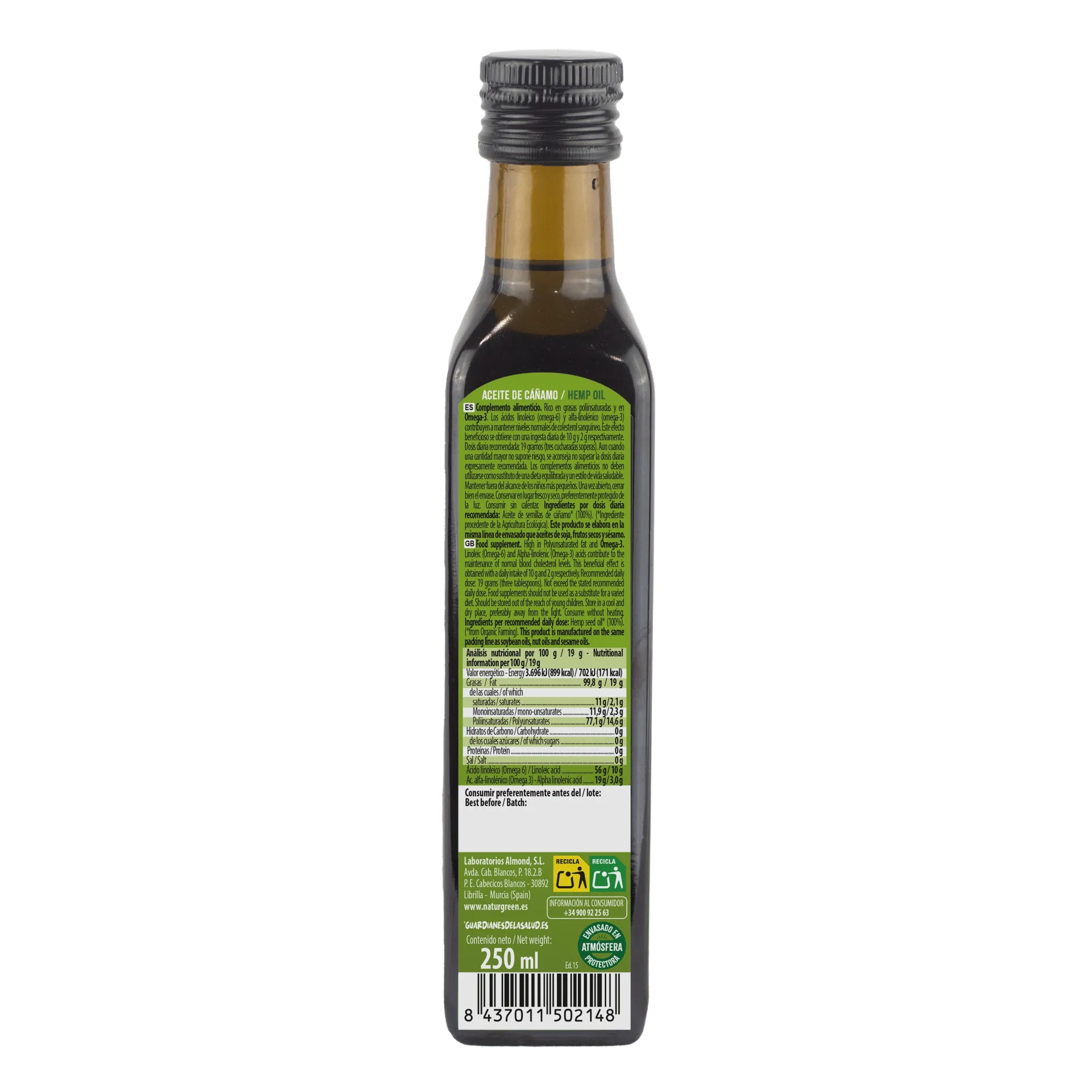 Aceite de Cañamo Bio, NaturGreen 250 ml