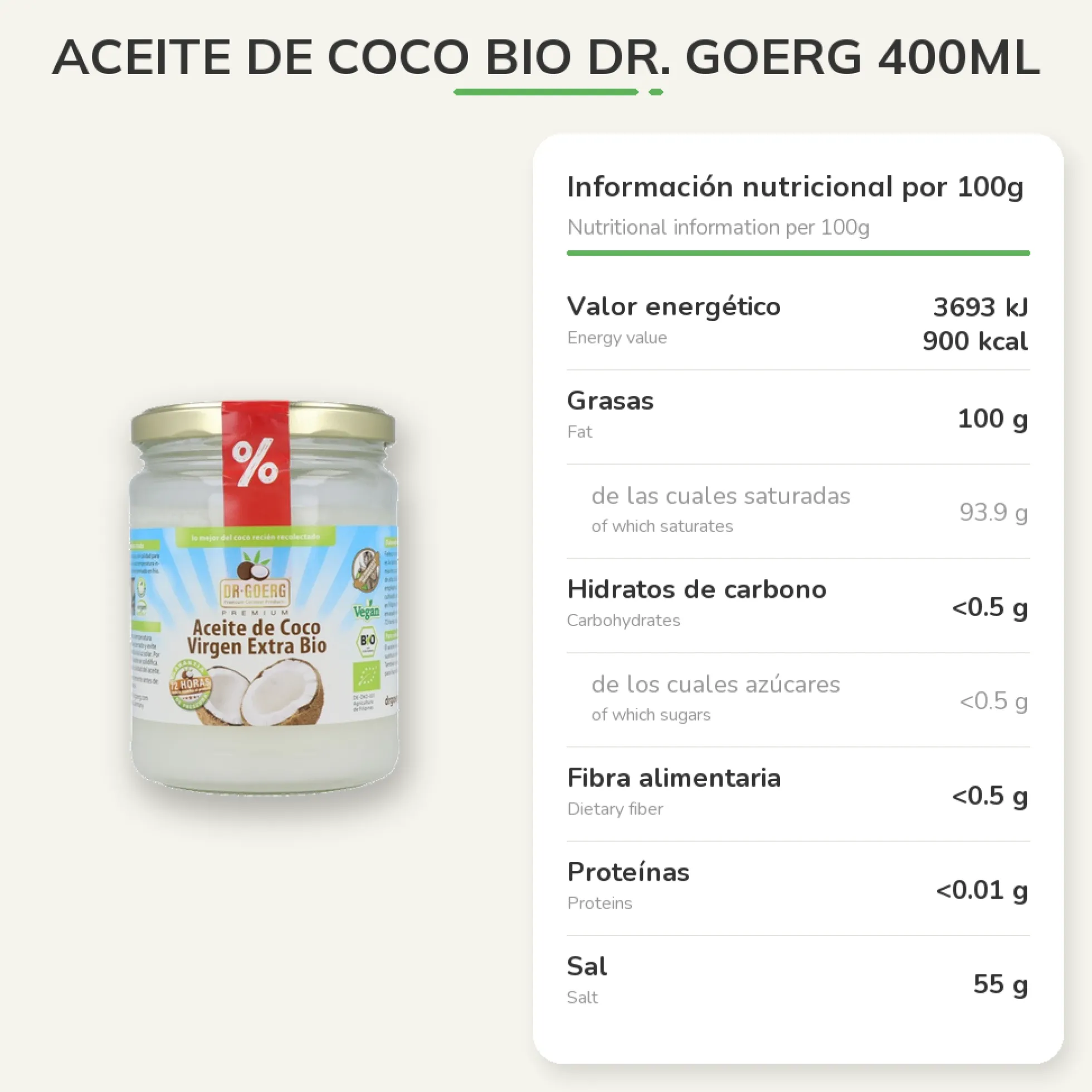 Aceite de coco BIO Dr. Goerg 400ml