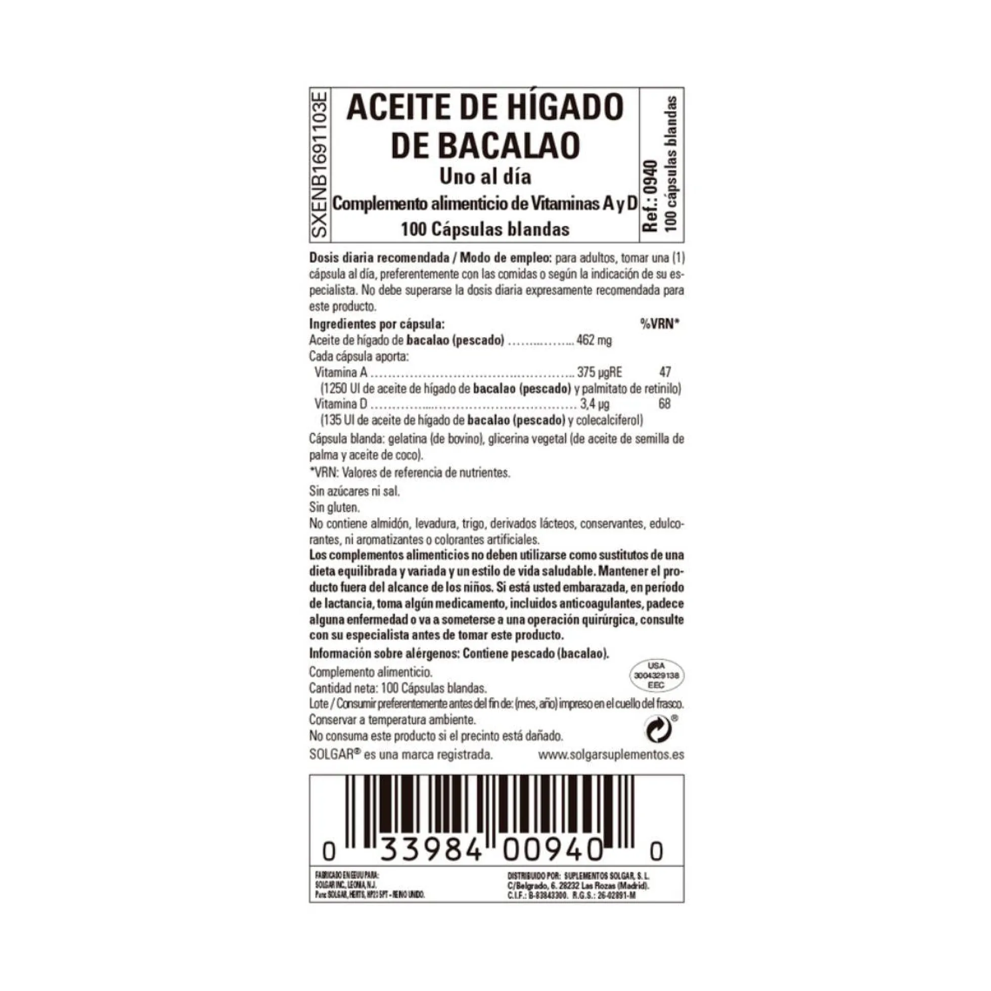 Aceite de Higado de Bacalao 250 cápsulas
