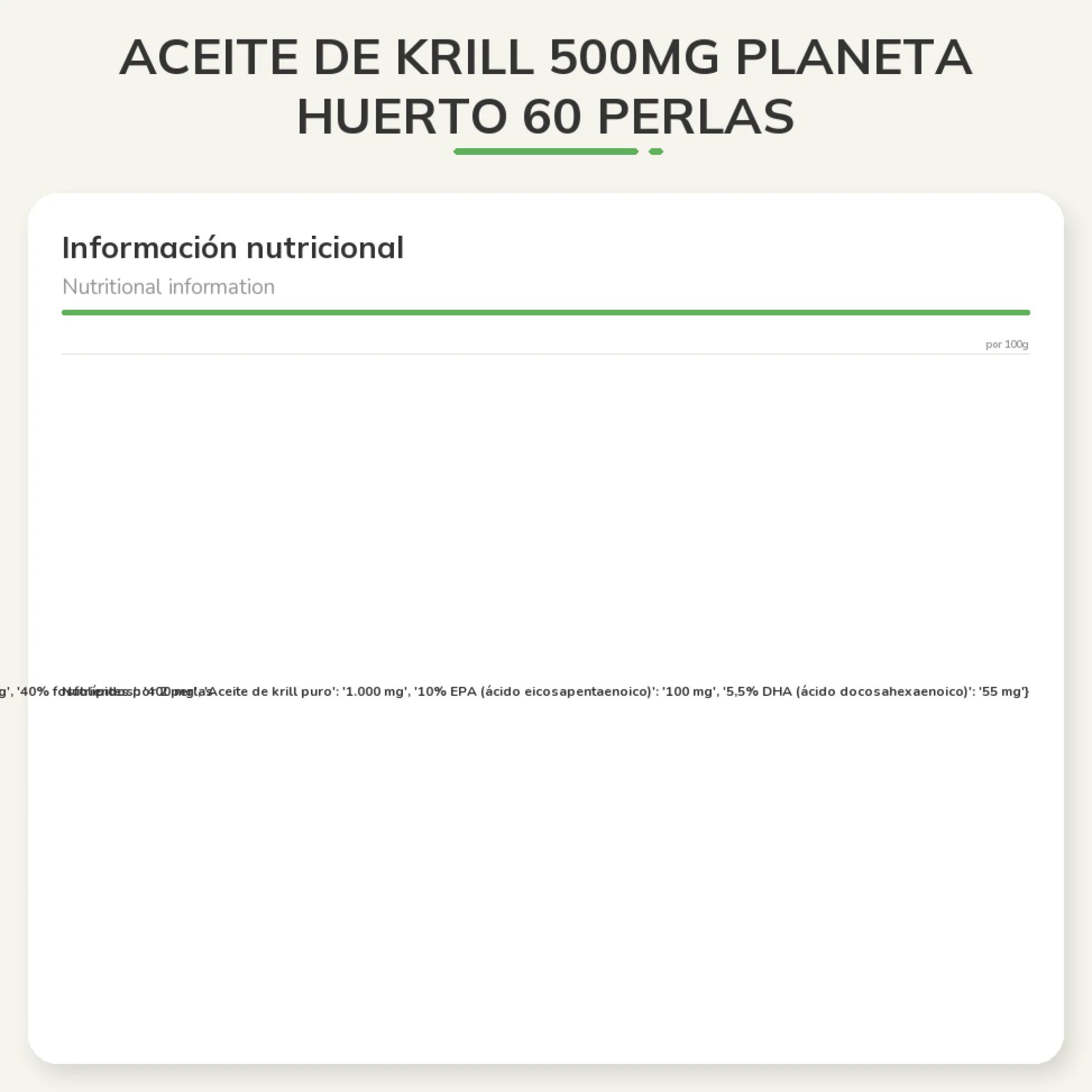 Aceitede Krill 500mgPlaneta Huerto 60 Perlas