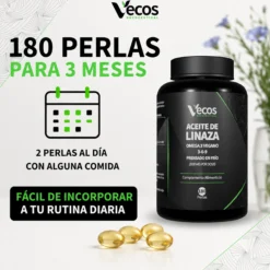 Aceite De Linaza 2000 Mg Vecos 180 Perlas | Corazón, Colesterol Y Antioxidante | Rico En Omega-3 De Origen Vegetal