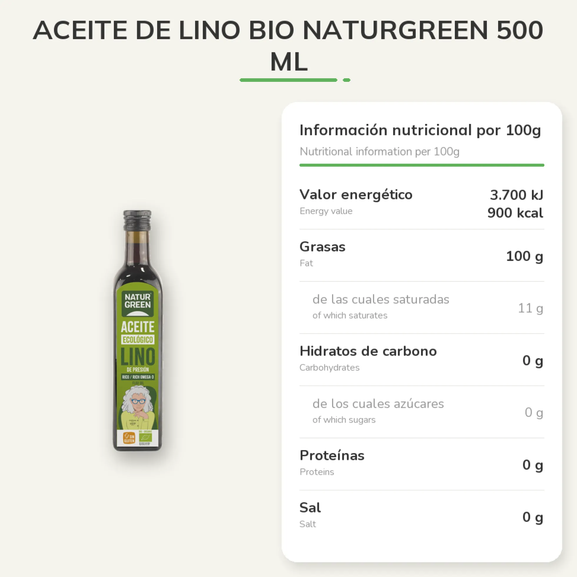 Aceite de Lino BIO NaturGreen 500 ml