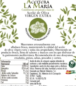 Aceite De Oliva Virgen Extra Macerado A La Albahaca 50 Cl Cristal