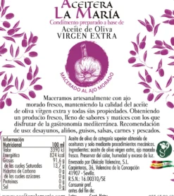 Aceite De Oliva Virgen Extra Macerado Al Ajo Morado 25 Cl Cristal
