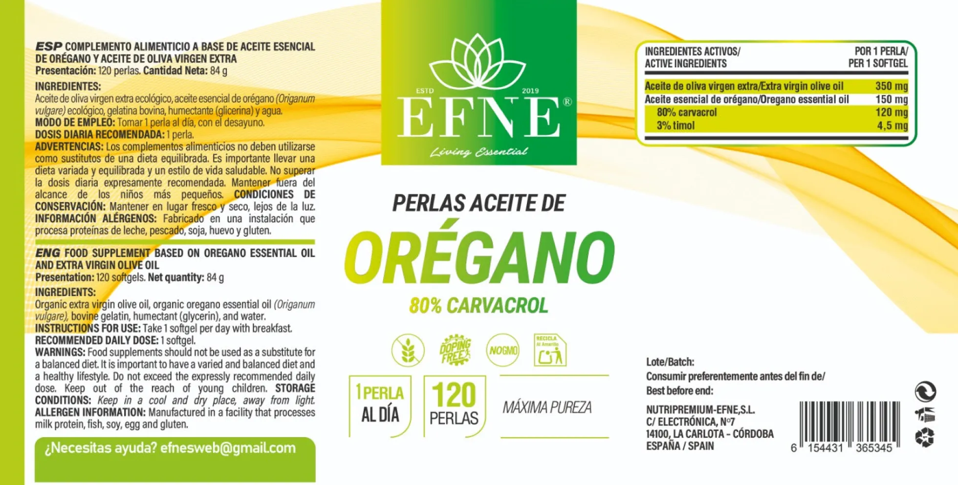 Aceite De Orégano Premium 80% Carvacrol (120 Perlas) - Efne