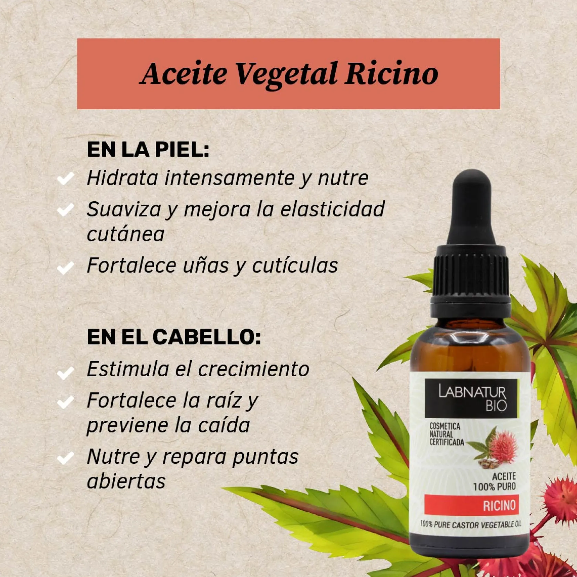 Aceite de Ricino Labnatur Bio 30 ml + Kit Rímel | Pestañas, Cejas, Cabello y Uñas | Nutre y Fortalece | Vegano