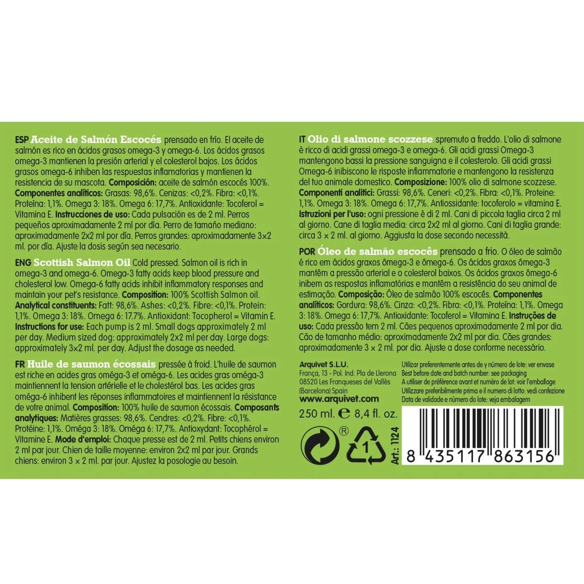 Aceite de salmón escocés Arquivet 250 ml