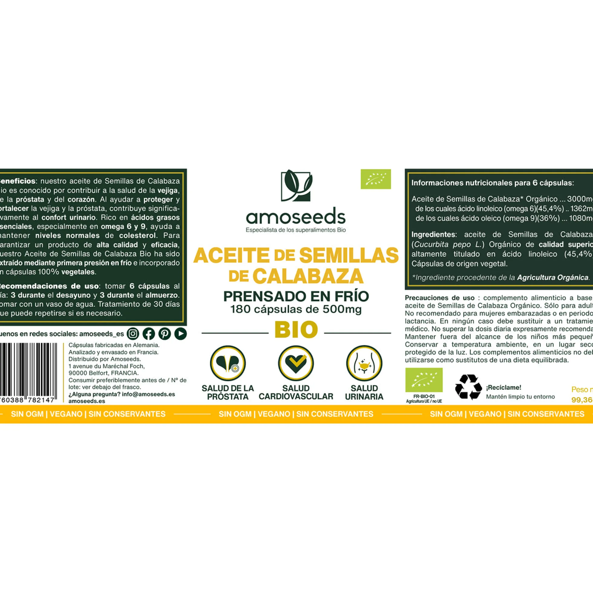 Aceite De Semillas De Calabaza Bio | 180 Cápsulas