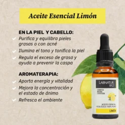Aceite Esencial de Limón 100% Puro Labnatur Bio 30 ml | Piel Grasa, Cabello y Difusor | Purificante | Vegano