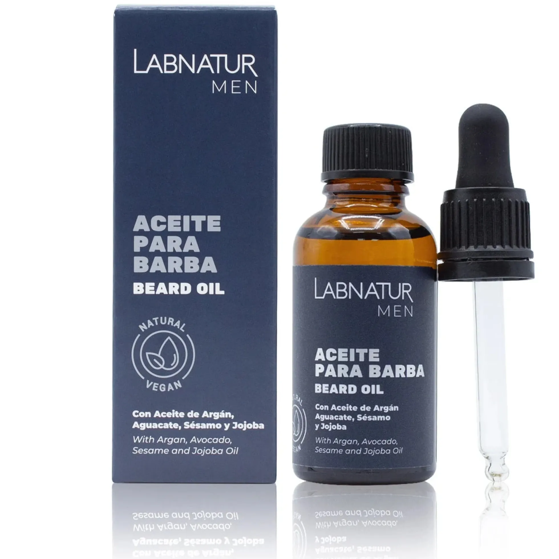 Aceite Natural para Barba Labnatur 30 ml | Argán, Aguacate, Jojoba y Sésamo | Nutre, Suaviza y Acondiciona | Vegano