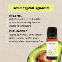 Aceite Vegetal de Aguacate 100% Puro Labnatur 10 ml | Nutre, Hidrata y Suaviza | Rostro, Cuerpo y Cabello | Vegano