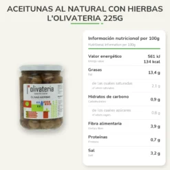 Aceitunas al natural con hierbas l'olivateria 225g