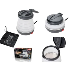 Adler Hervidor Agua Eléctrico Plegable, 0,6l, Silicona Sin Bpa, Resistencia Oculta, Apagado Automátic, Ad1279, Blanco