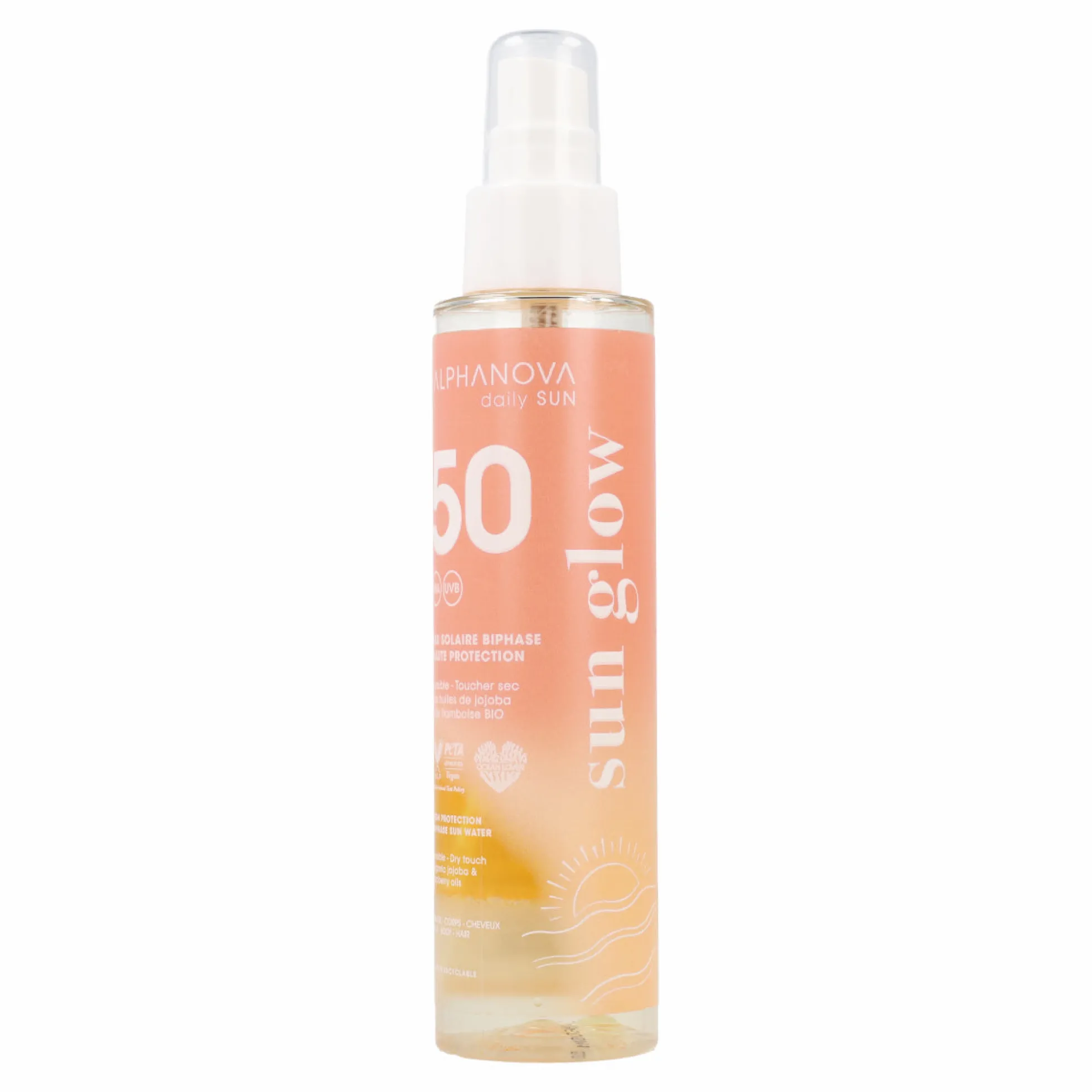 Agua bifásica solar alta protección FPS50 Alphanova 125ml