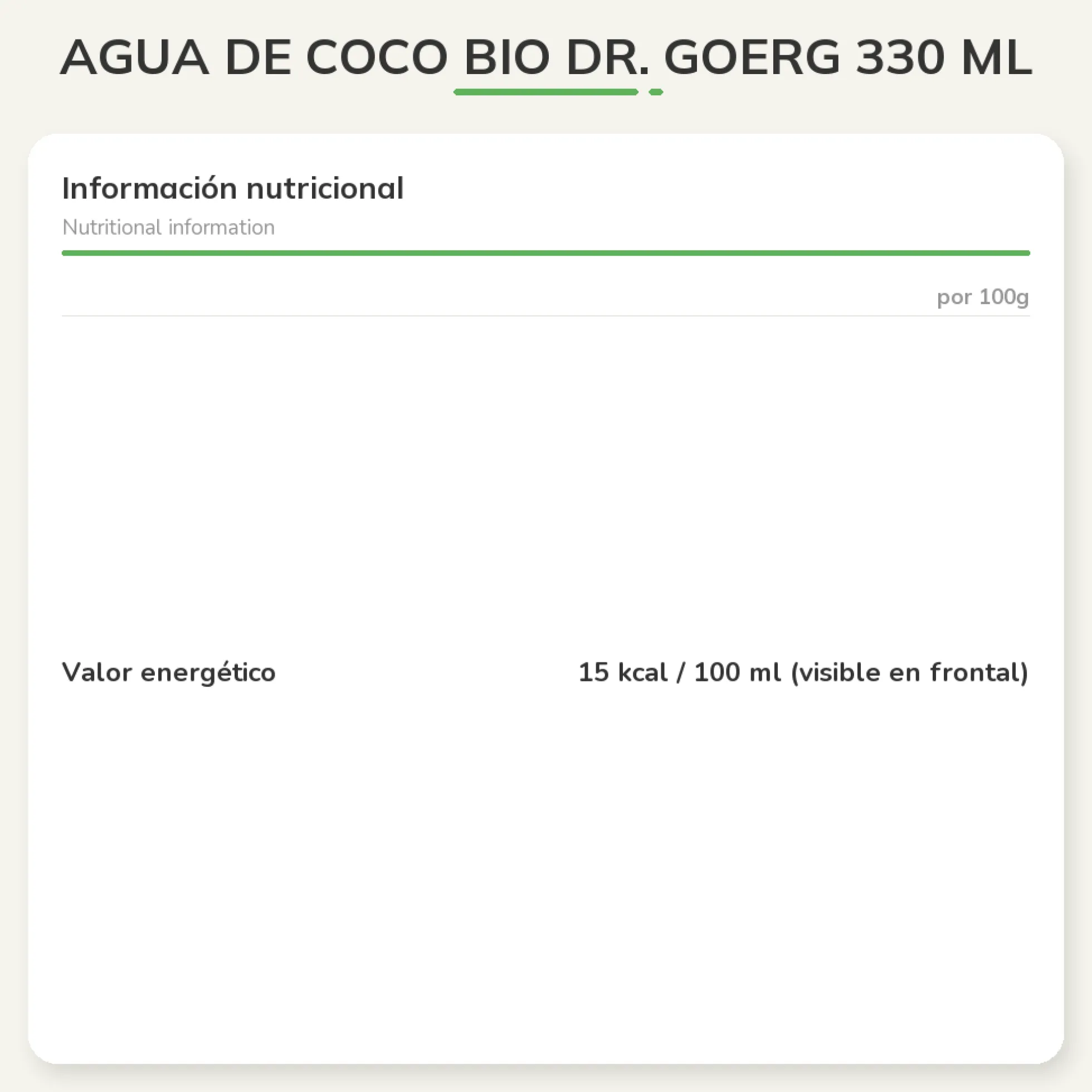 Agua de coco Bio Dr. Goerg 330 ml