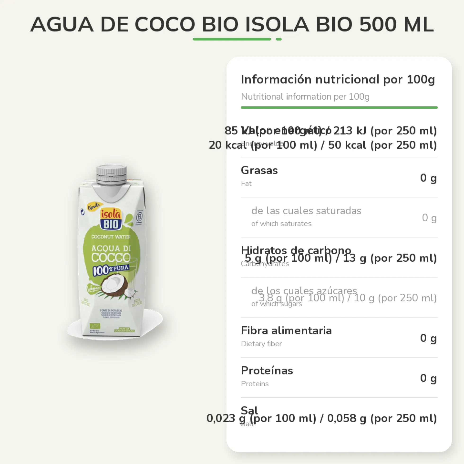 Agua de Coco BIO Isola Bio 500 ml