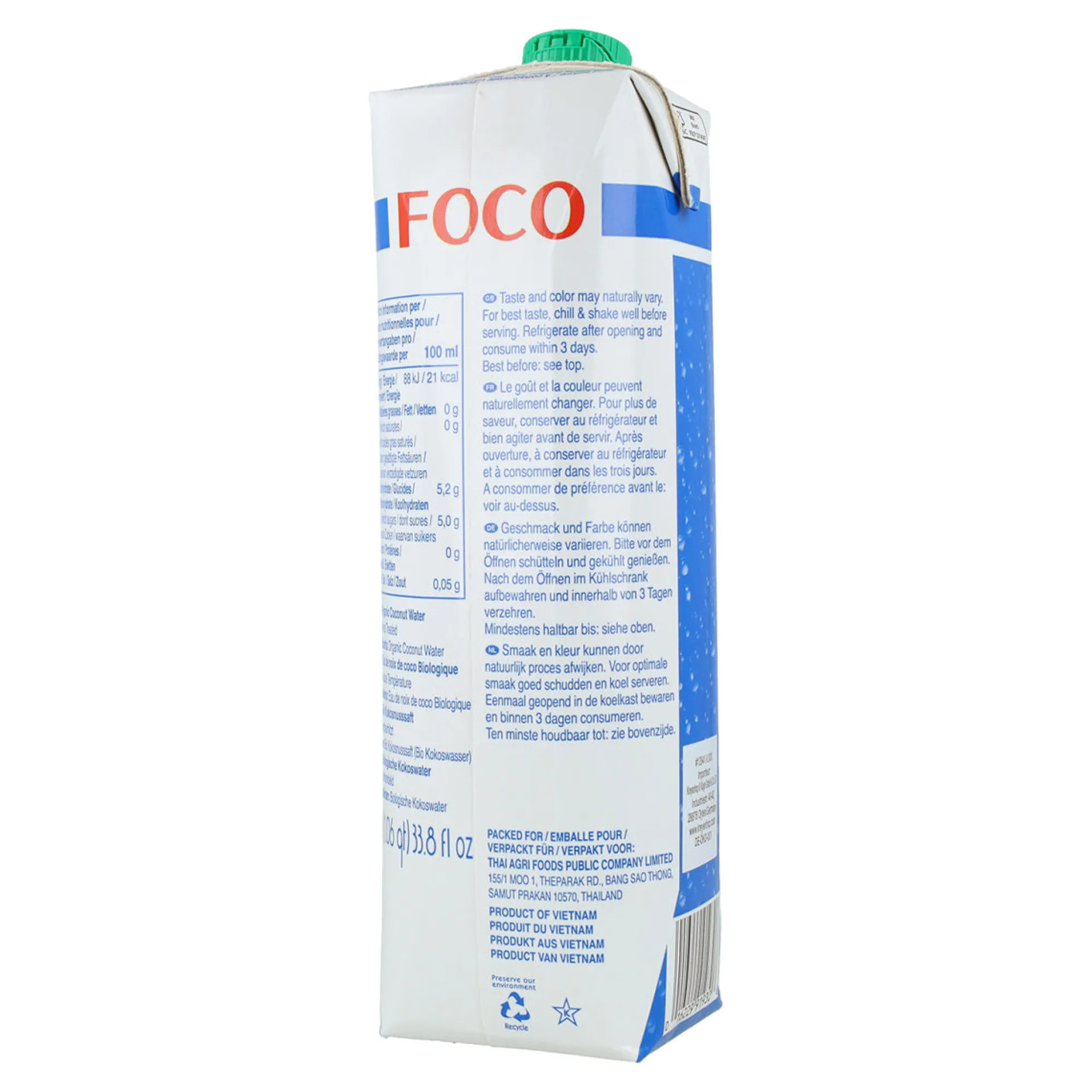 Agua de coco pura 100% ECO Natural Foco 1L