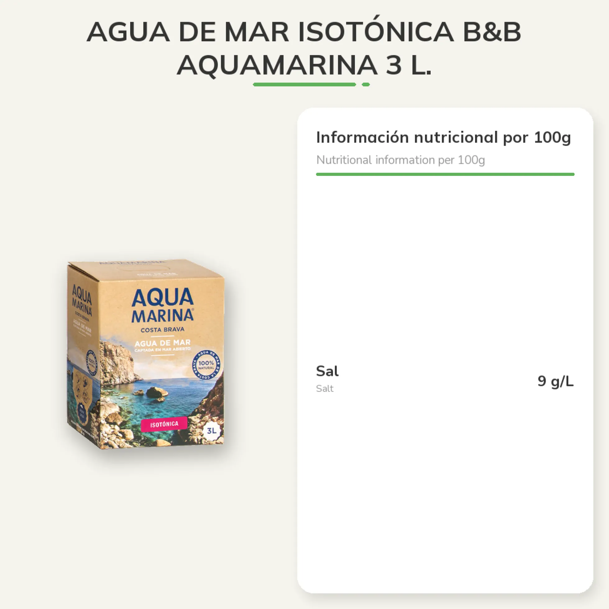Agua De Mar Isotónica B&B Aquamarina 3 L.