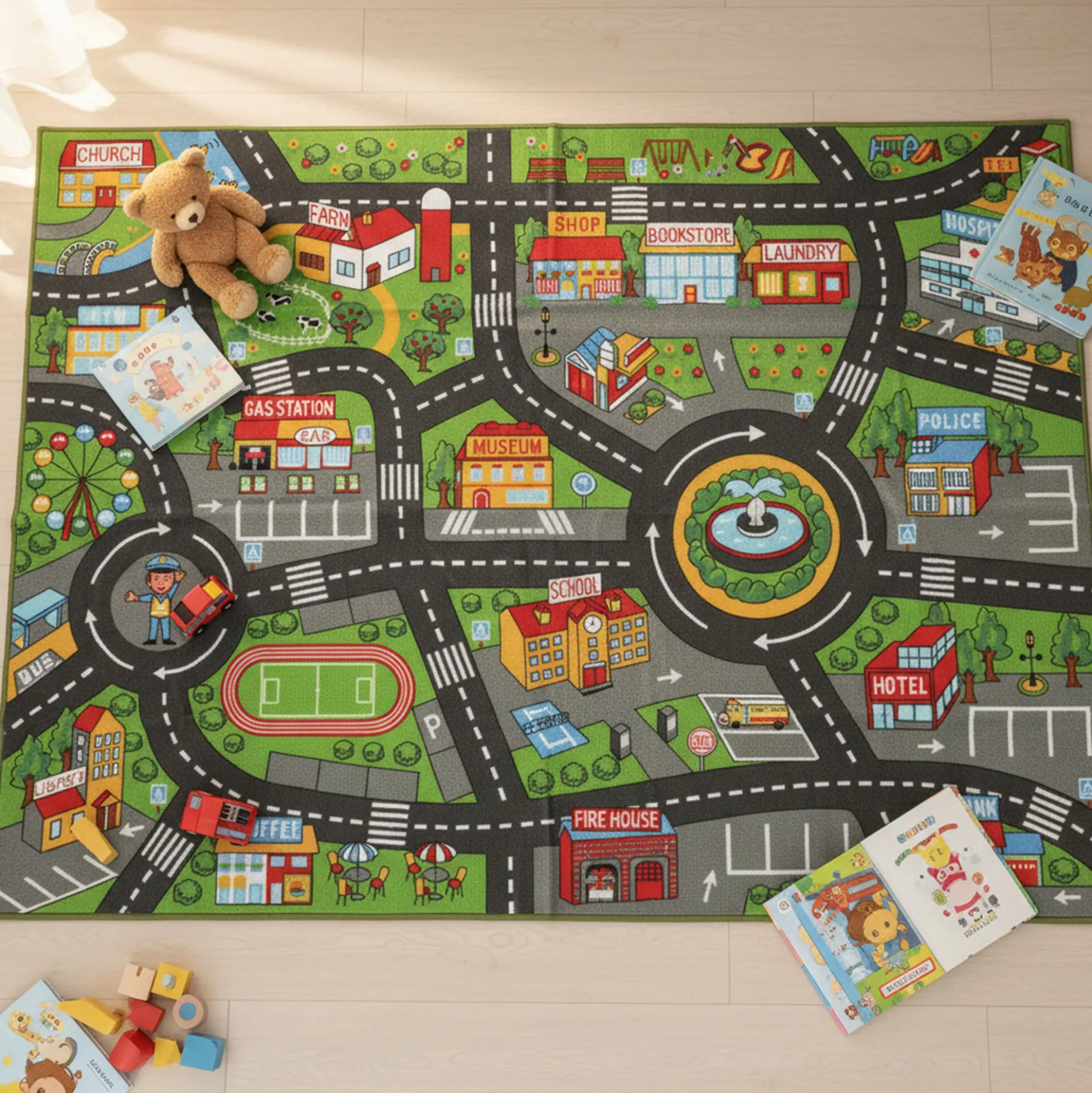 Aiyaplay Alfombra Infantil Carretera De Ciudad 200x150 Cm Antideslizante