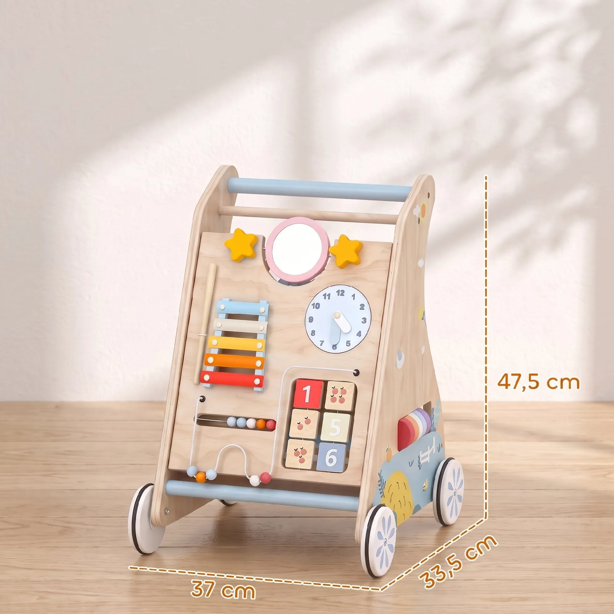 Aiyaplay Andador Madera Bebé 3 En 1 Panel Desmontable De Doble Cara Natural
