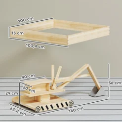 Aiyaplay Arenero Para Niños De Madera Con Excavadora Asiento Giratorio Natural