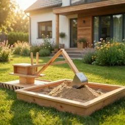 Aiyaplay Arenero Para Niños De Madera Con Excavadora Asiento Giratorio Natural