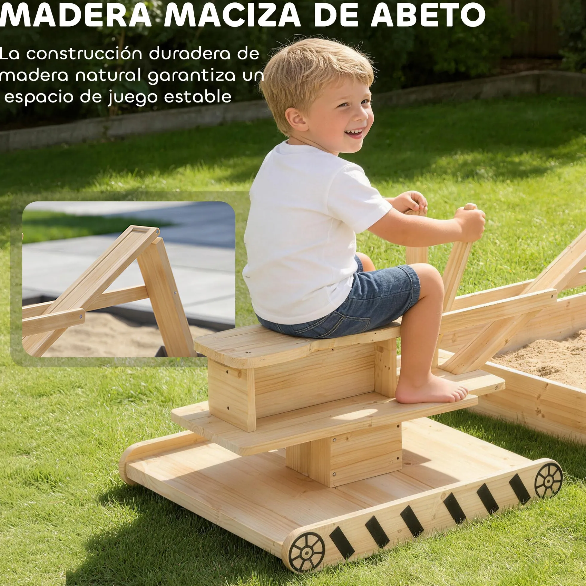 Aiyaplay Arenero Para Niños De Madera Con Excavadora Asiento Giratorio Natural