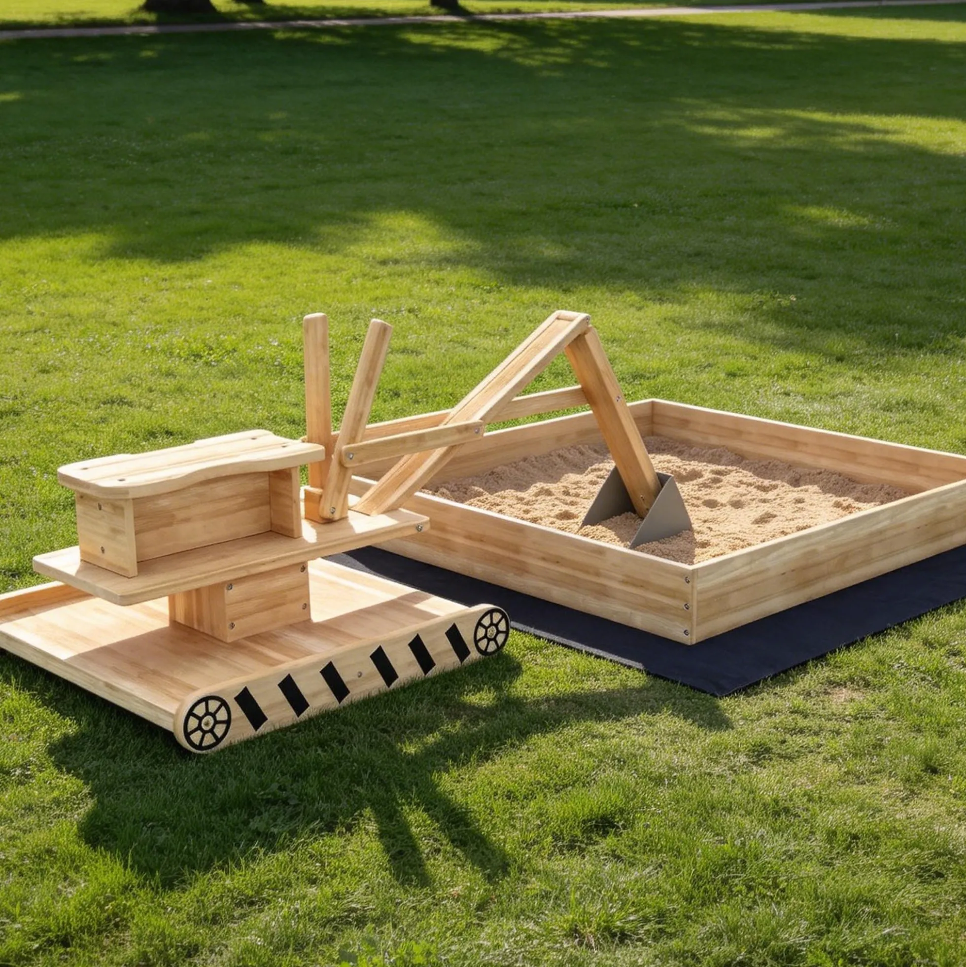 Aiyaplay Arenero Para Niños De Madera Con Excavadora Asiento Giratorio Natural