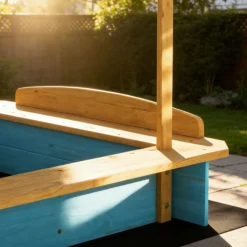 Aiyaplay Arenero Para Niños De Madera Con Techo 3 Bancos 2 Cajas Y Forro Azul