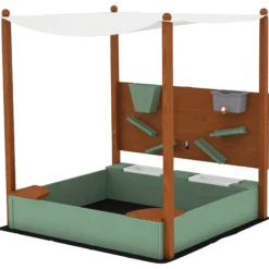 Aiyaplay Arenero Para Niños De Madera Con Techo Asientos 116x112,5x128 Cm Verde