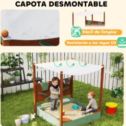 Aiyaplay Arenero Para Niños De Madera Con Techo Asientos 116x112,5x128 Cm Verde