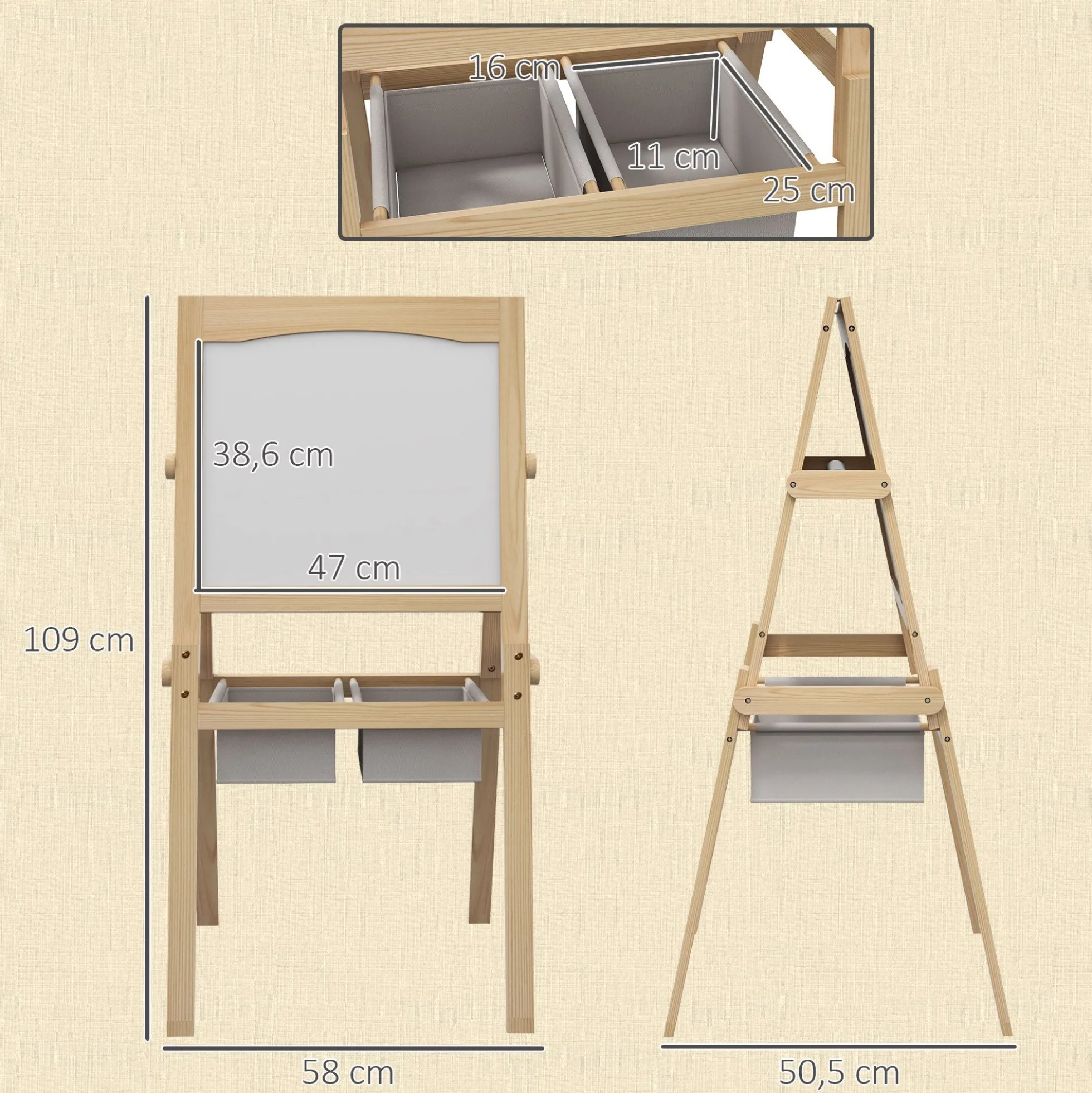 Aiyaplay Caballete Para Niños 3 En 1 Con Rollo De Papel 58x50,5x109 Cm Natural