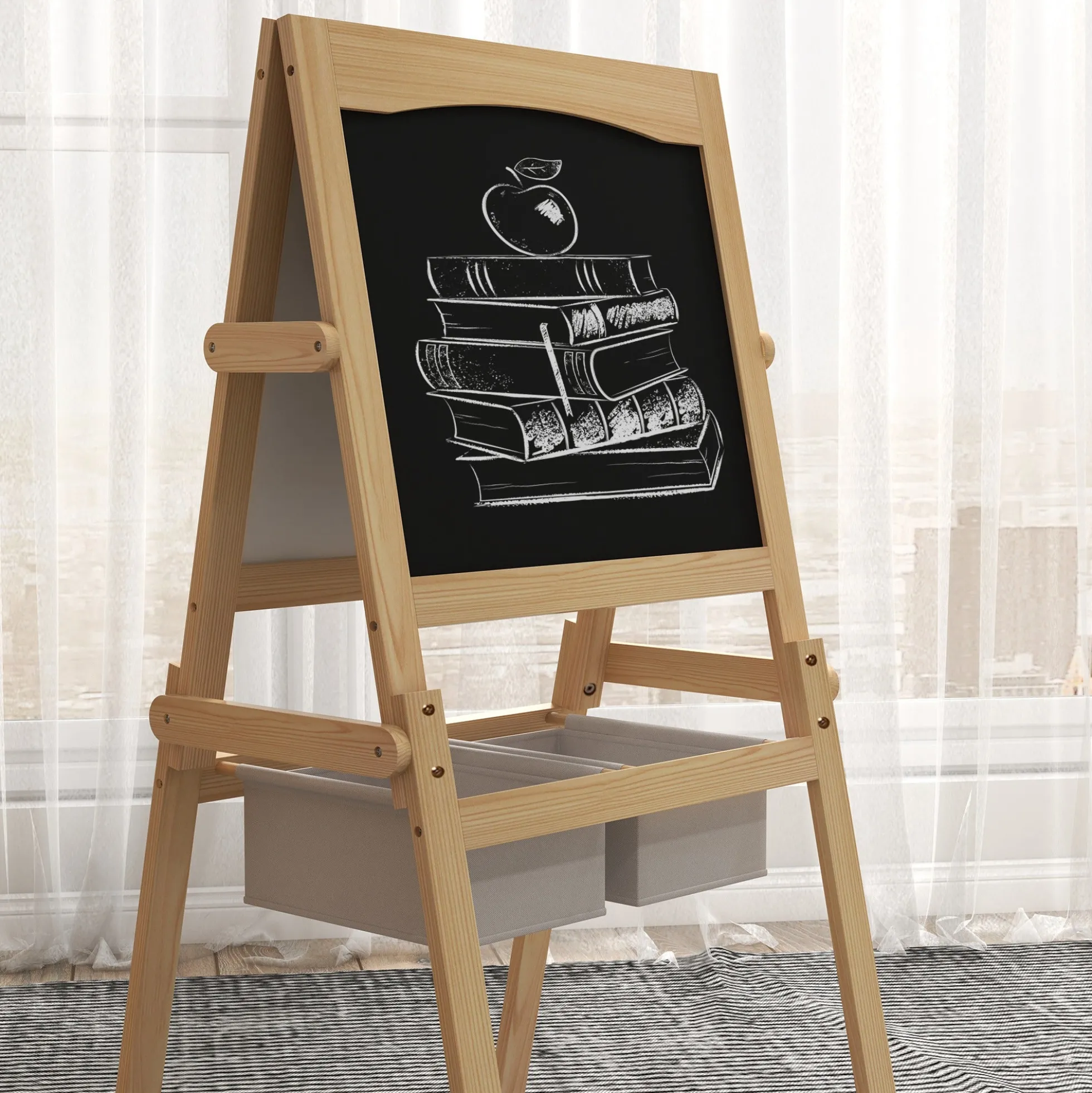 Aiyaplay Caballete Para Niños 3 En 1 Con Rollo De Papel 58x50,5x109 Cm Natural