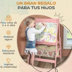 Aiyaplay Caballete Para Niños 3 En 1 Doble Cara Rollo De Papel 54x46,5x93cm Rosa