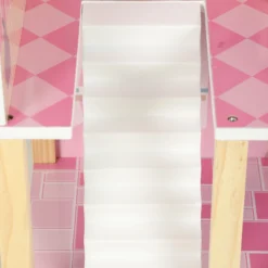 Aiyaplay Casa De Muñecas De Madera 3 Pisos Con Balcón Escaleras 10 Muebles Rosa