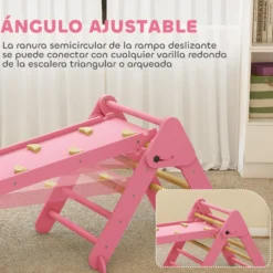 Aiyaplay 7 En 1 Triángulo De Escalada Montessori Con Arco Y Rampa 188x70 Cm Rosa