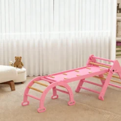 Aiyaplay 7 En 1 Triángulo De Escalada Montessori Con Arco Y Rampa 188x70 Cm Rosa