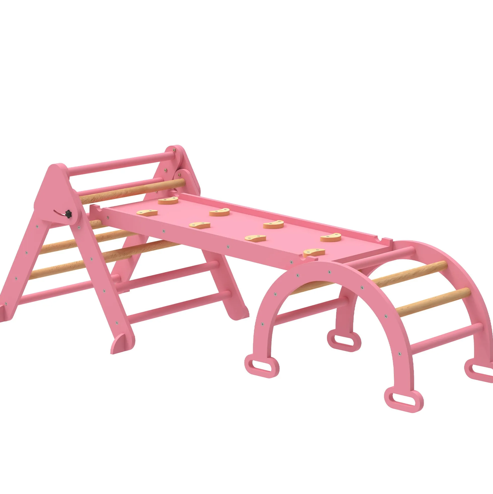 Aiyaplay 7 En 1 Triángulo De Escalada Montessori Con Arco Y Rampa 188x70 Cm Rosa